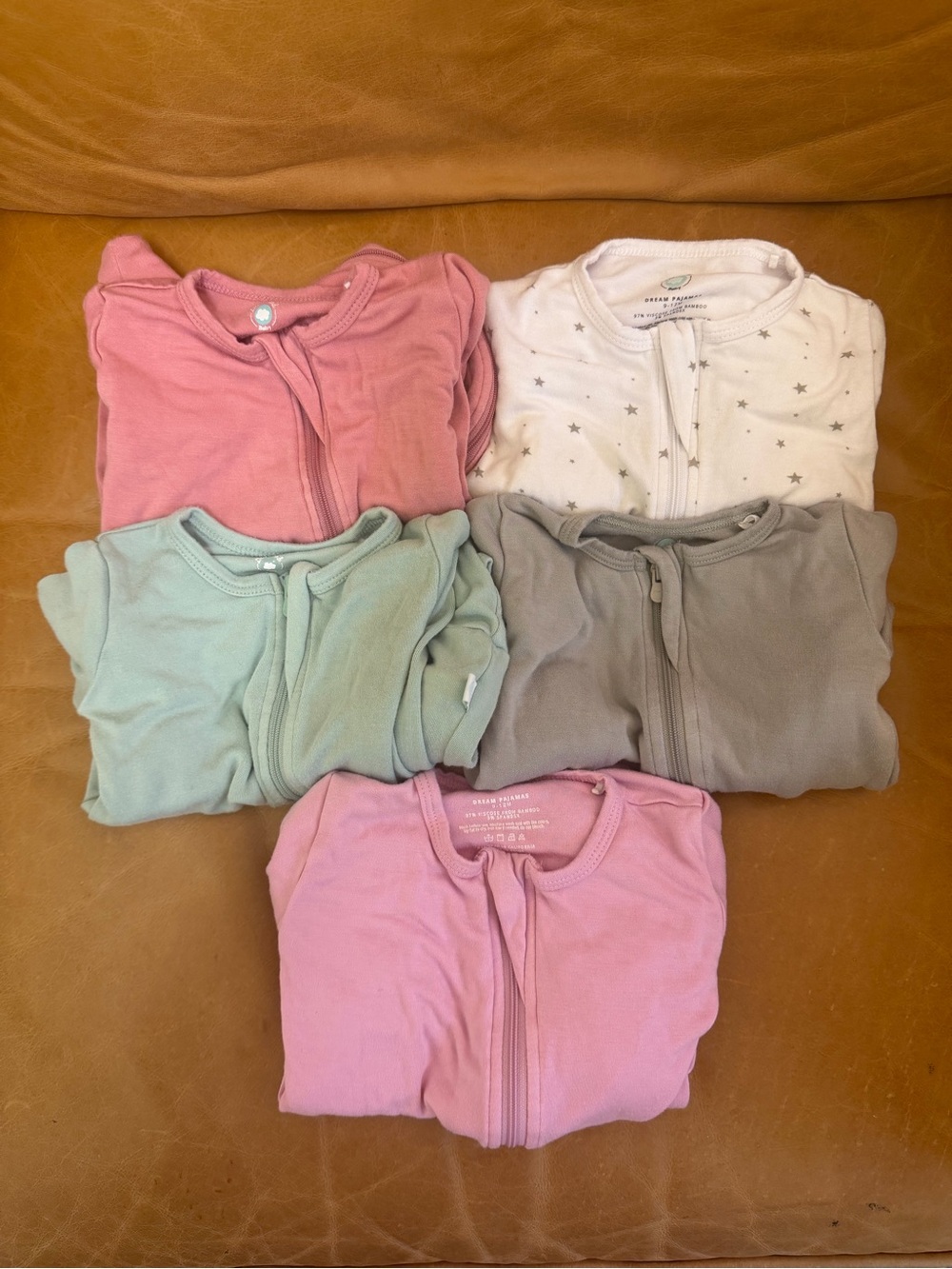 Bundle of 5 Baby Bamboo Zip Sleepers size 9-12 months- a steal!